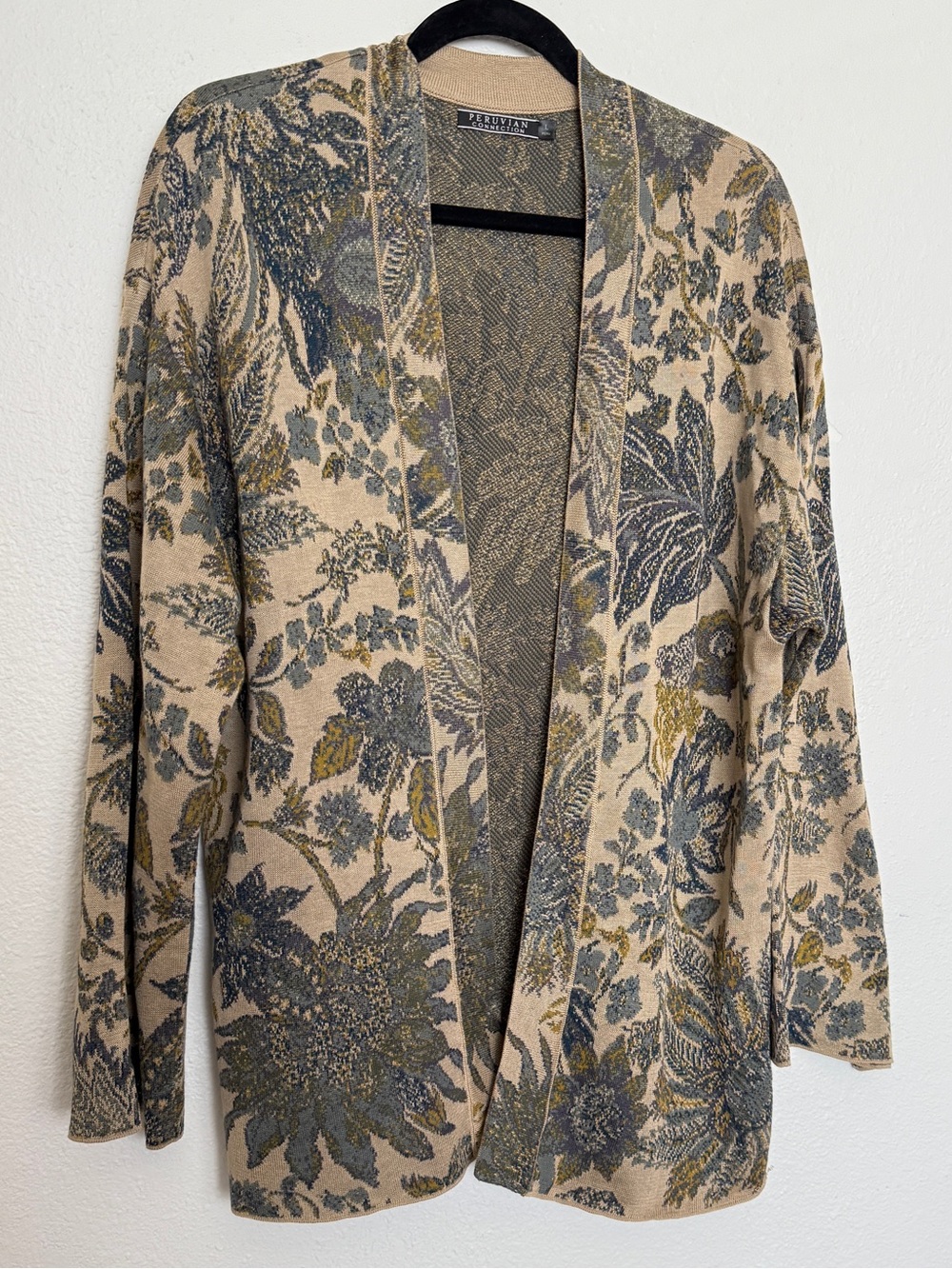 Peruvian Connection Pima Cotton Floral Jacquard Tapestry Cardigan L - Picture 4 of 10